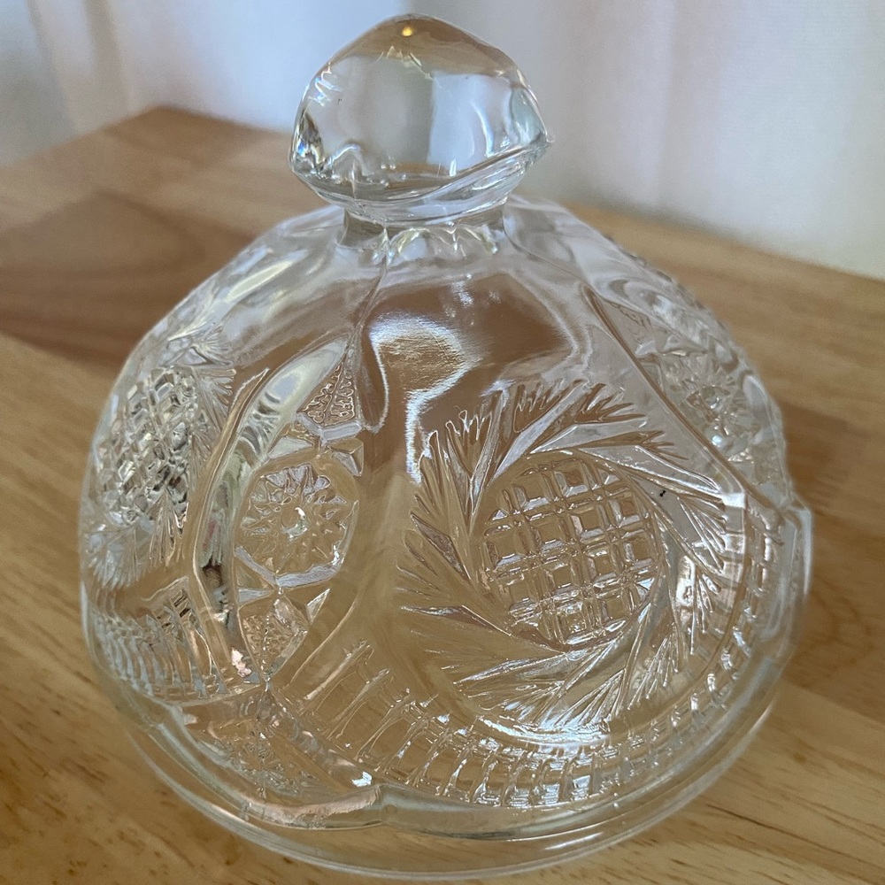 Vintage L.E. Smith Sunburst Pressed Clear Glass Round Covered Butter Dish Retro - Picture 11 of 11